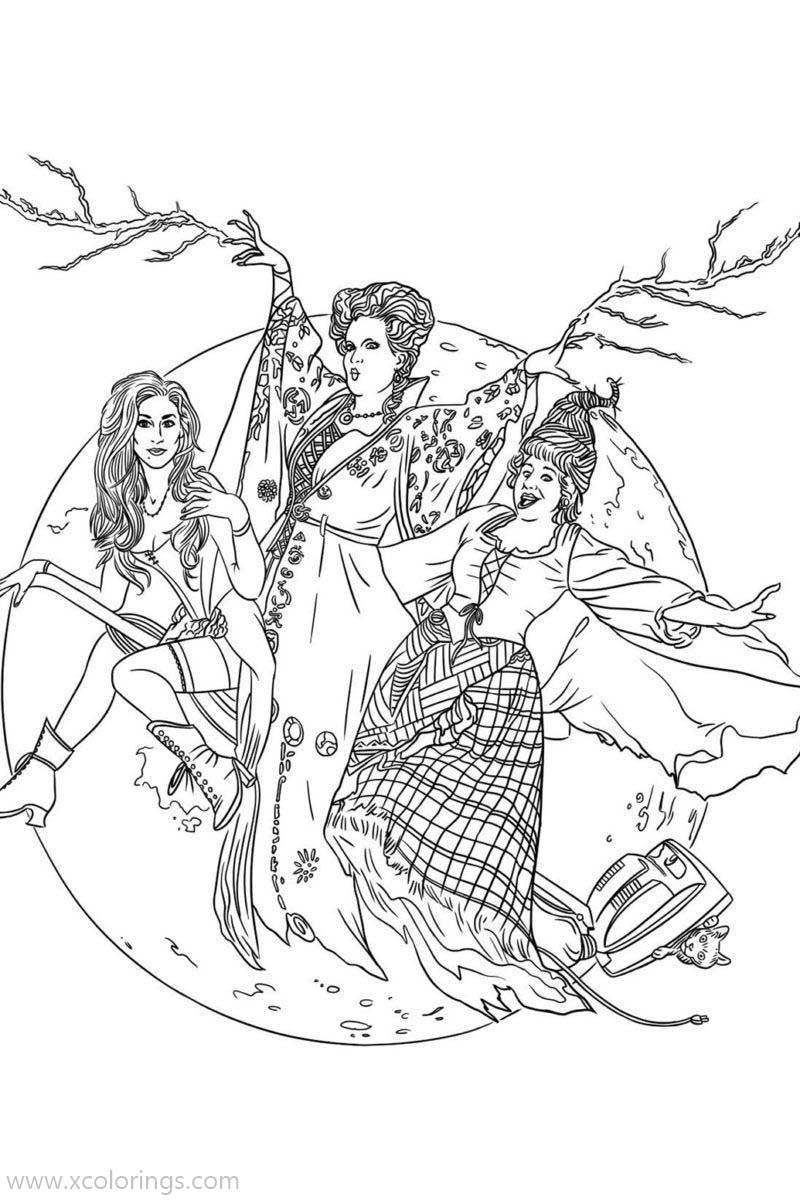Free Hocus Pocus Coloring Pages Winifred Mary and Sarah printable