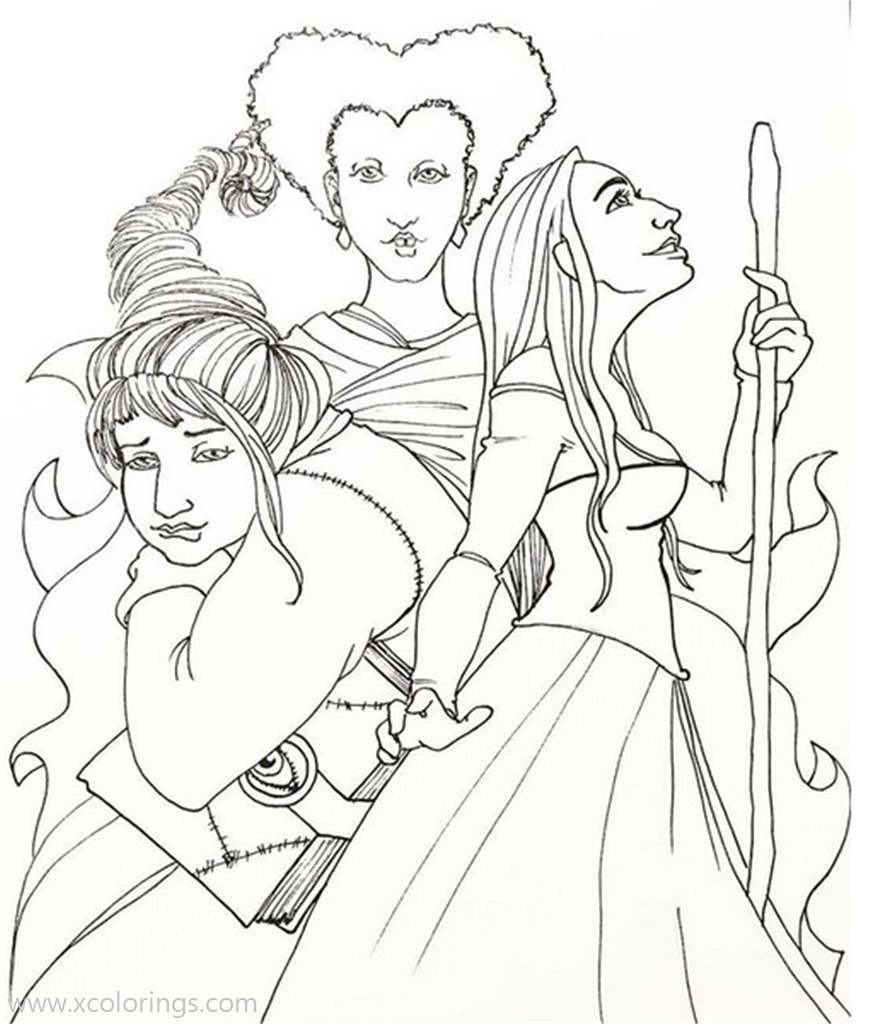 Hocus Pocus Witches Coloring Page by Tray7 - XColorings.com