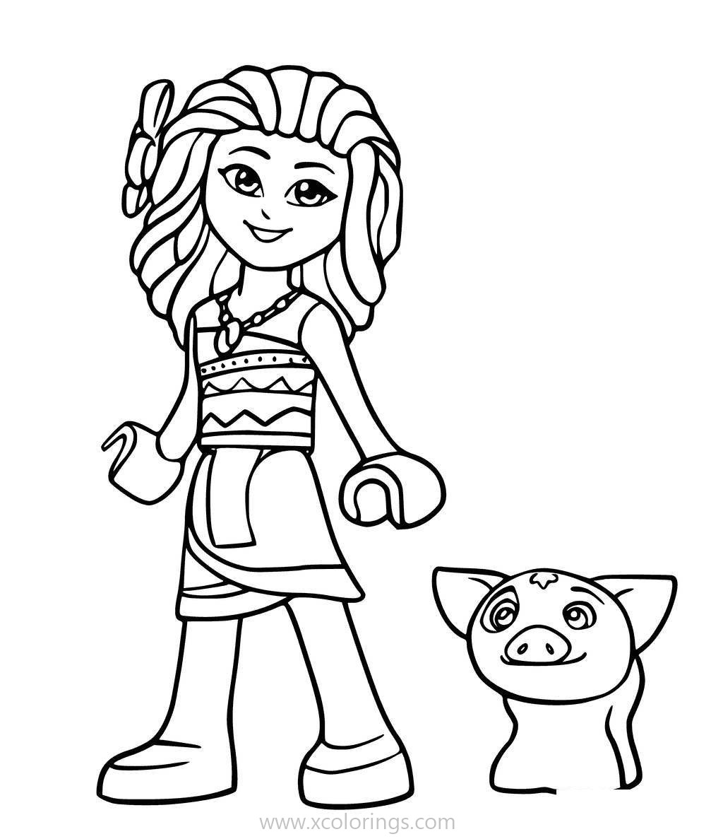 Free Lego Moana And Pig Pua Coloring Page printable