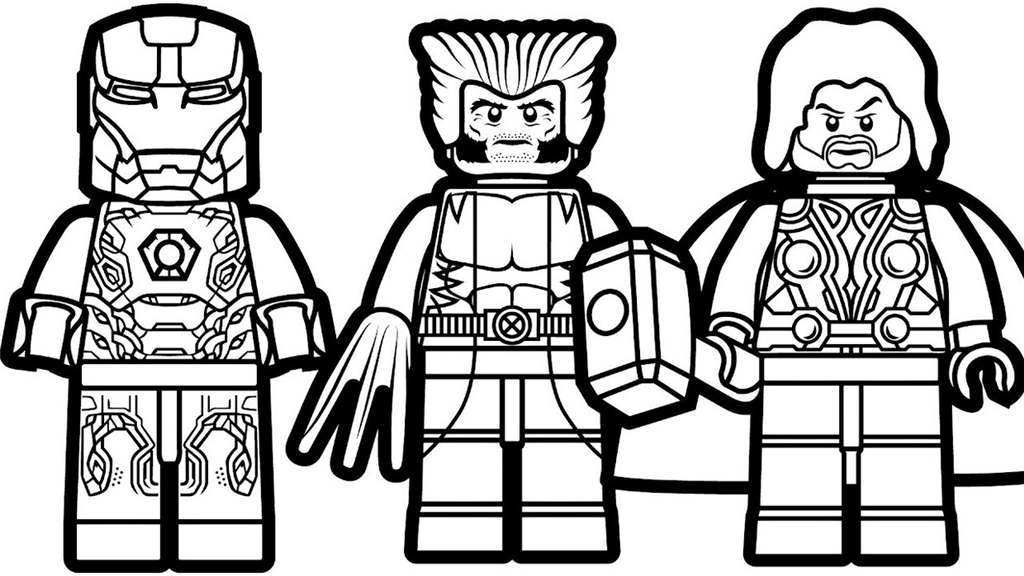 Free Lego Thor Coloring Pages with Iron Many and Wolverine printable