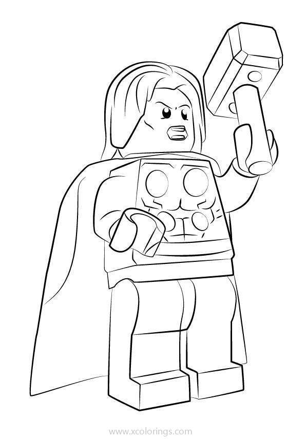Free Lego Thor with Hammer Coloring Pages printable