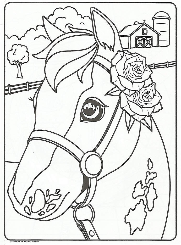 Free Lisa Frank Coloring Pages Horse with Flower printable