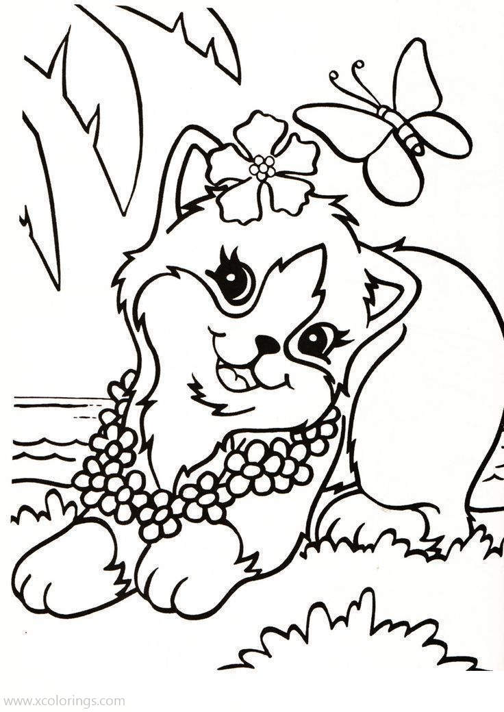 Free Lisa Frank Coloring Pages Kitty and Butterfly printable