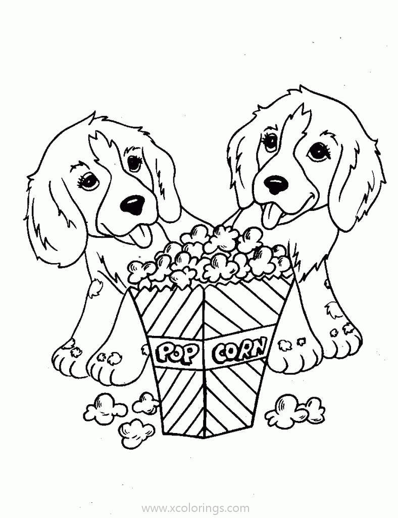 Free Lisa Frank Coloring Pages Puppies with Popcorn printable