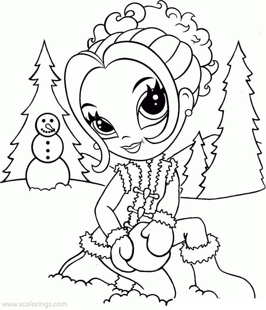 Free Lisa Frank Playing Snowball Coloring Pages printable