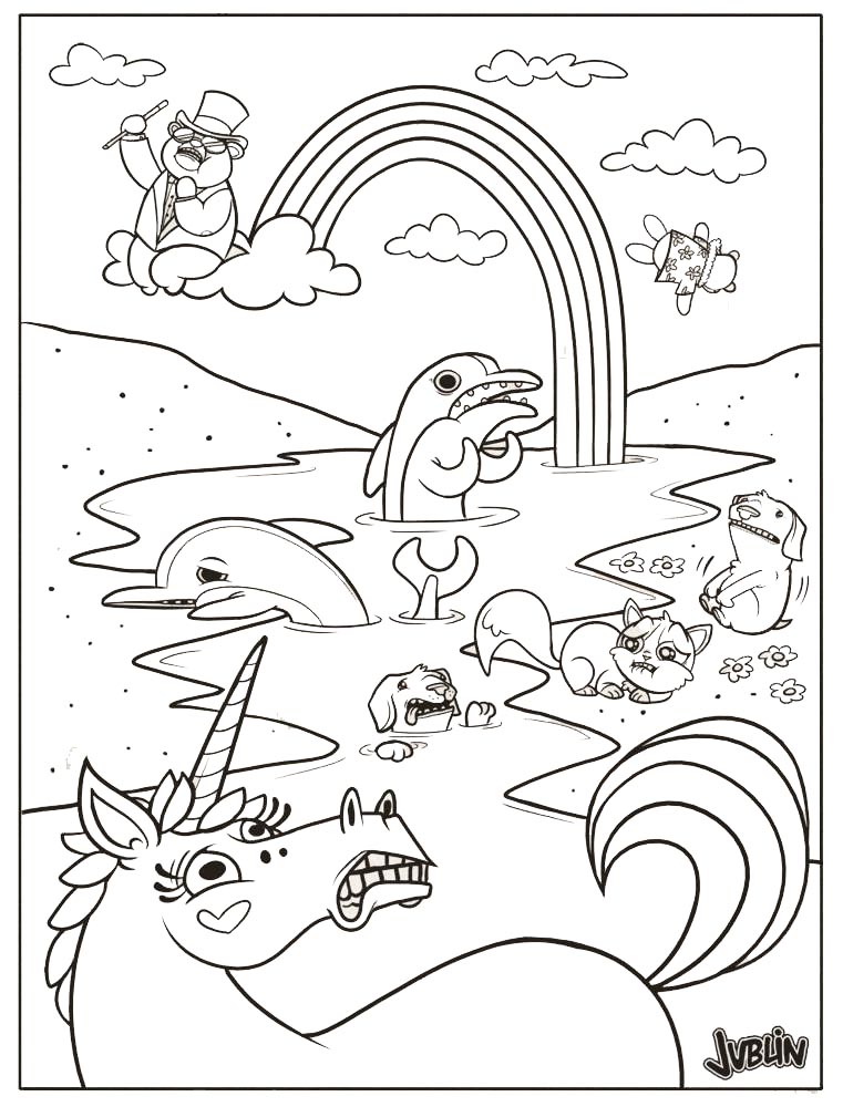 Lisa Frank Unicorn and Dolphins Coloring Pages - XColorings.com