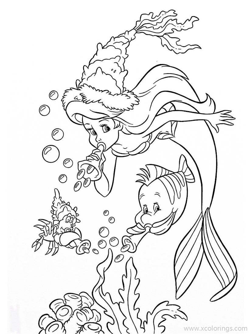 Free Little Mermaid Blowing A Shell Coloring Pages printable