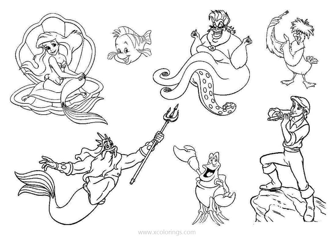 Free Little Mermaid Characters Coloring Pages printable