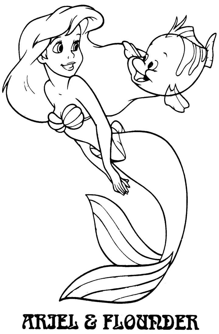 Free Little Mermaid Coloring Pages And Fish Flounder printable