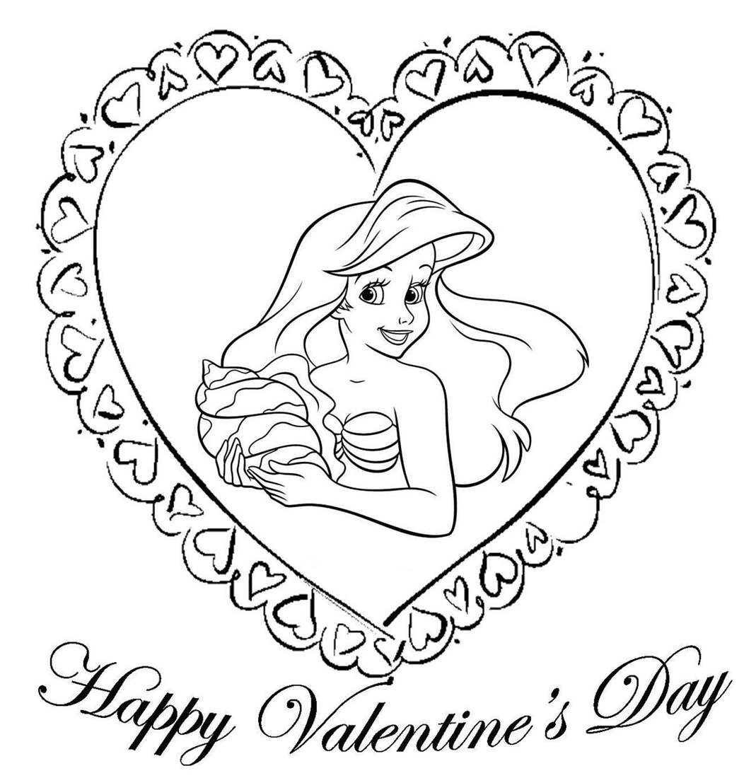 Free Little Mermaid Coloring Pages Happy Valentines Day printable