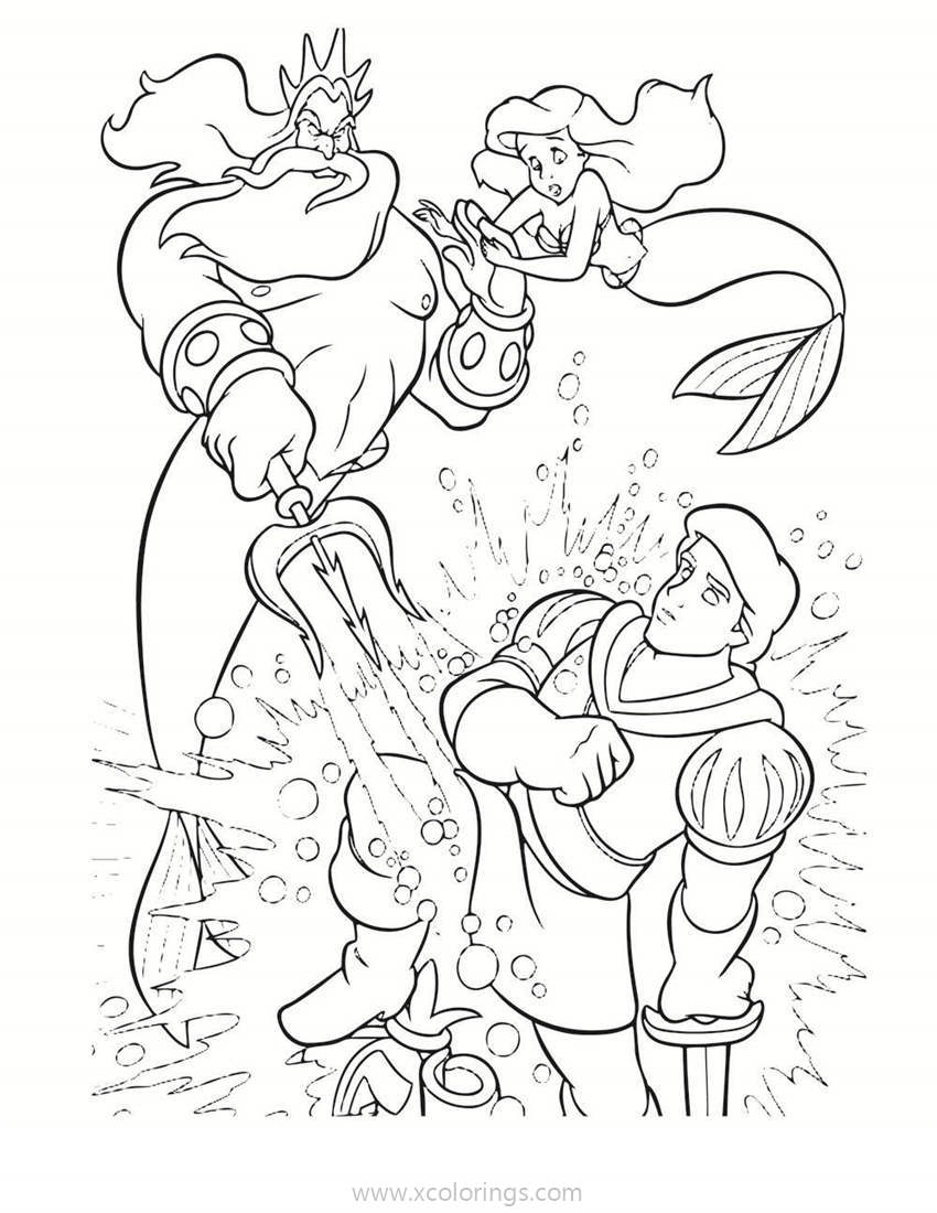 Free Little Mermaid Coloring Pages King Triton Attacked Prince Eric printable