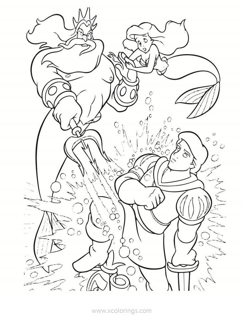 Little Mermaid Coloring Pages King Triton Attacked Prince Eric