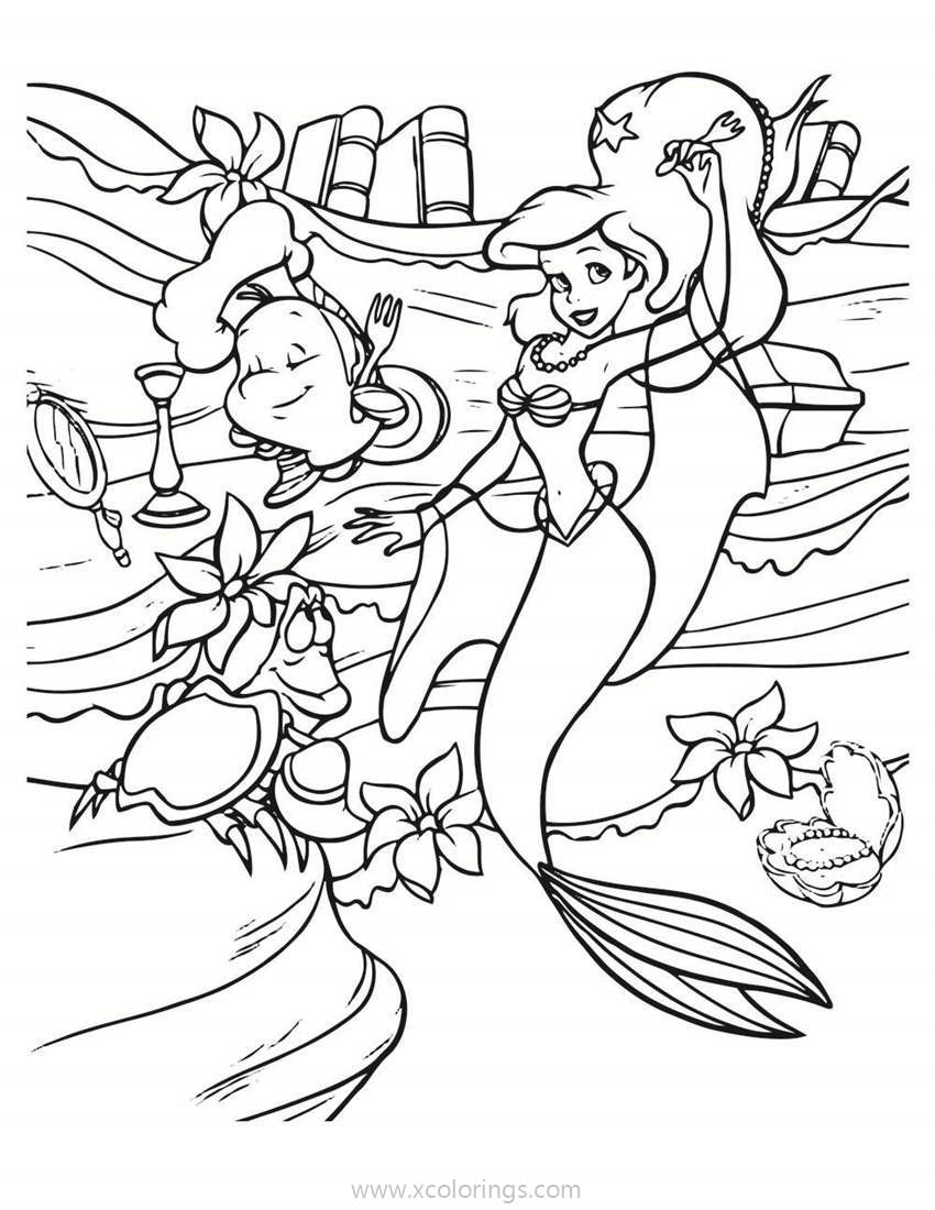 Little Mermaid Coloring Pages with Sebastian And Flounder - XColorings.com