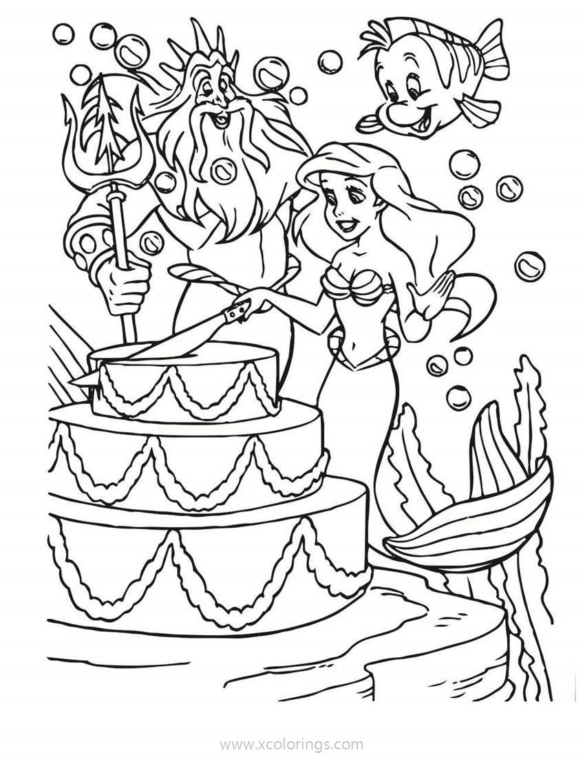 Free Little Mermaid Cutting Cake Coloring Pages printable