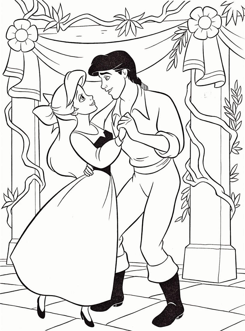 Free Little Mermaid Dancing with Prince Coloring Pages printable