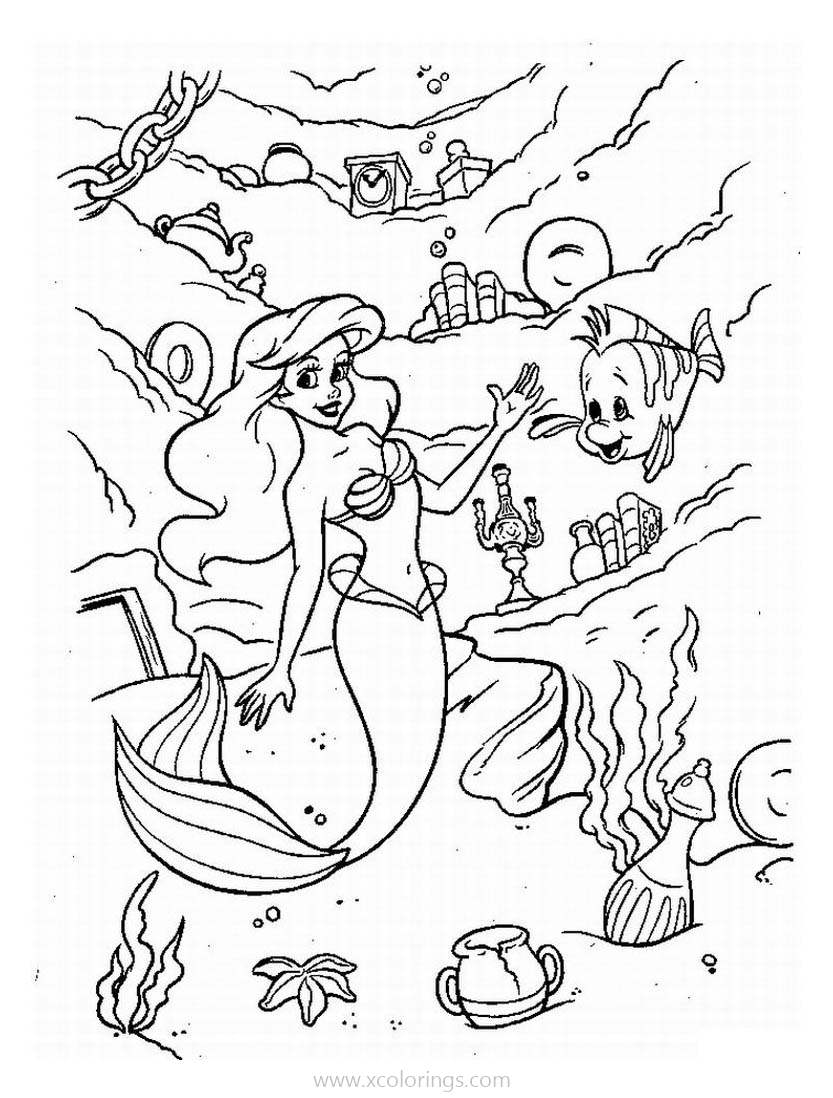Free Little Mermaid Exploring Under the Sea Coloring Pages printable