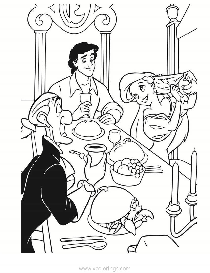 Free Little Mermaid Having Dinner with Eric Coloring Pages printable