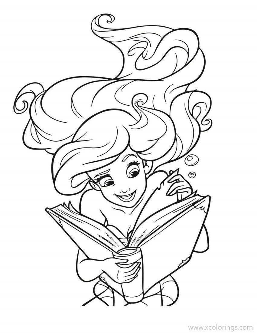 Free Little Mermaid Little Mermaid Coloring Pages Ariel is Reading A Book printable