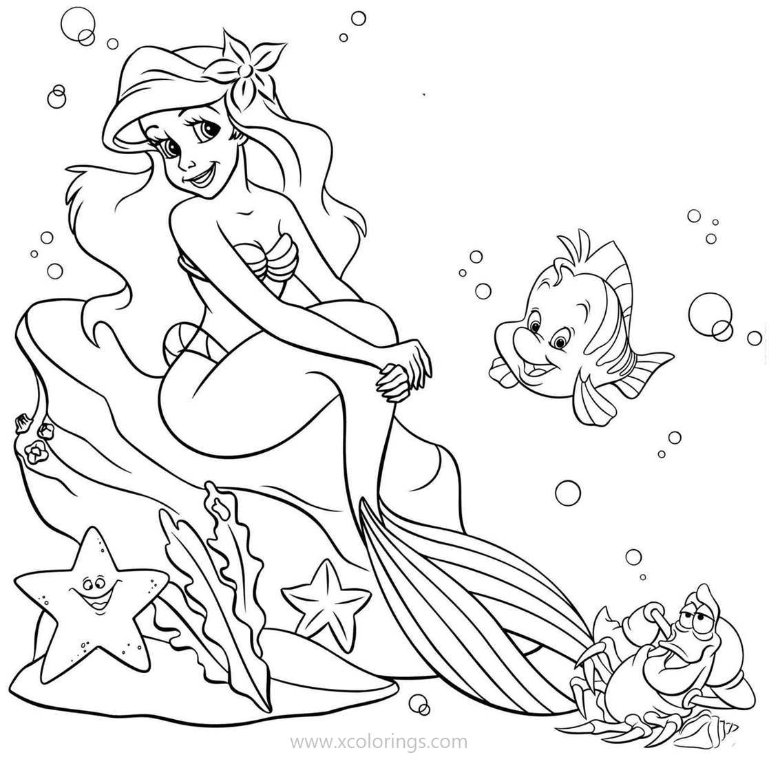 Free Little Mermaid Sits On Rock Coloring Pages printable