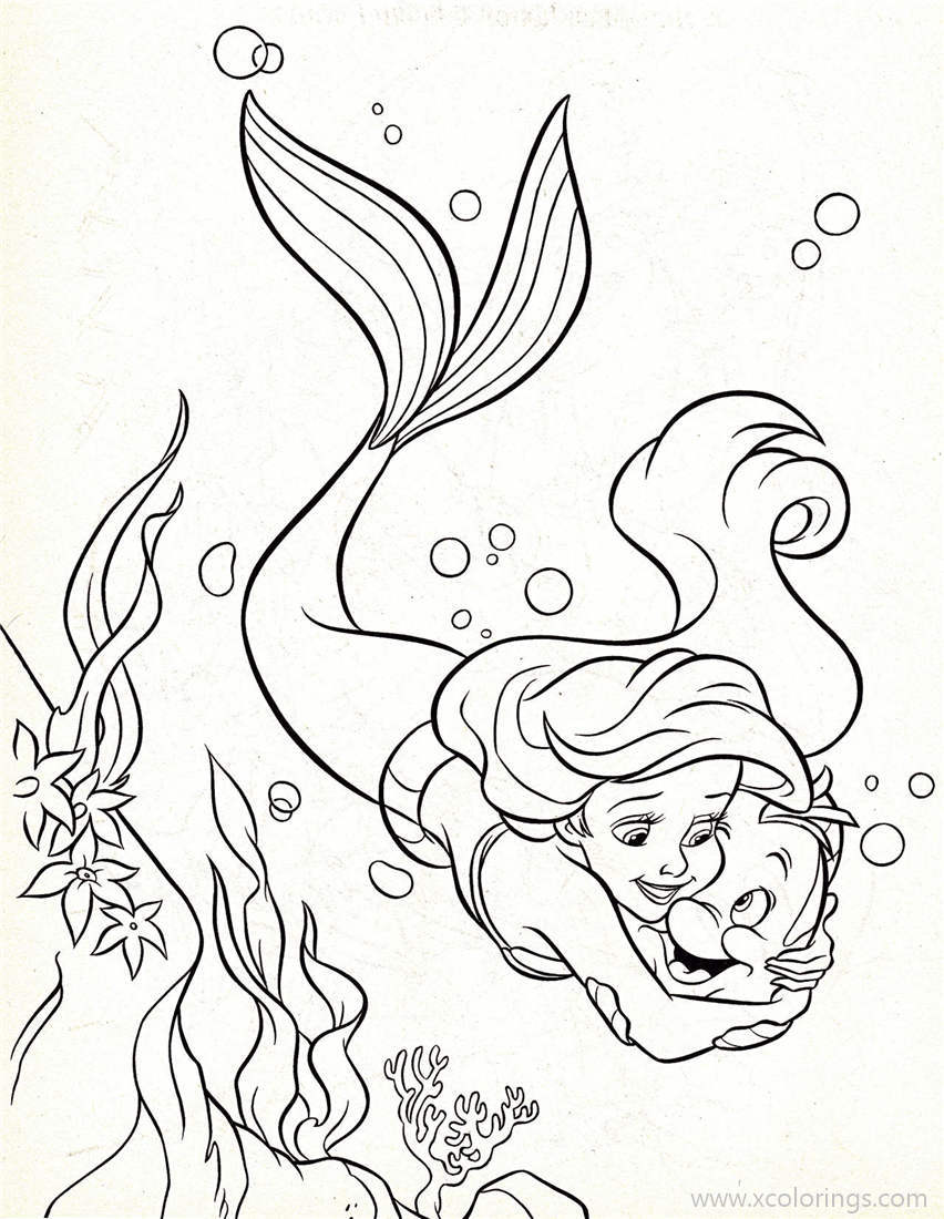 Free Little Mermaid and Flouder Coloring Pages printable