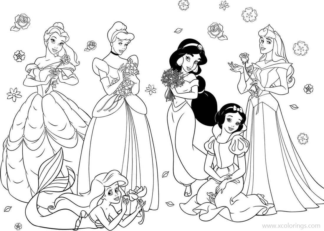 Free Little Mermaid and Other Disney Princesses Coloring Pages printable