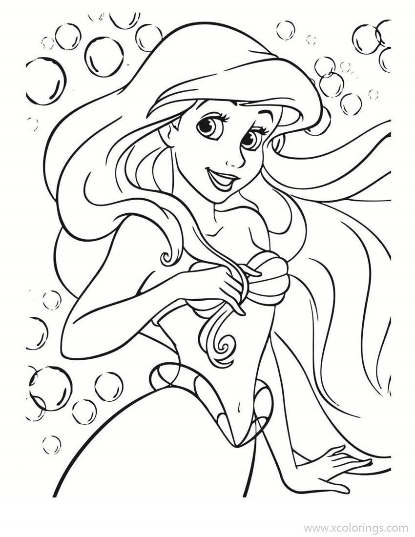 Free Little Mermaid with Bubbles Coloring Pages printable