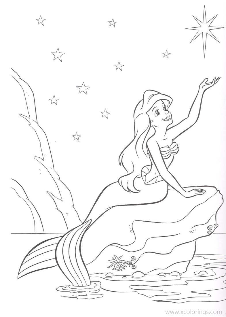 Free Little Mermaid with Night Stars Coloring Pages printable