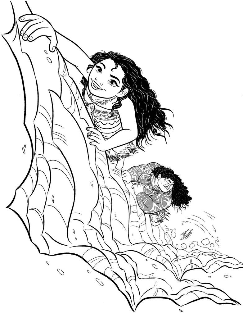 Free Moana Climbing the Rocks Coloring Pages printable
