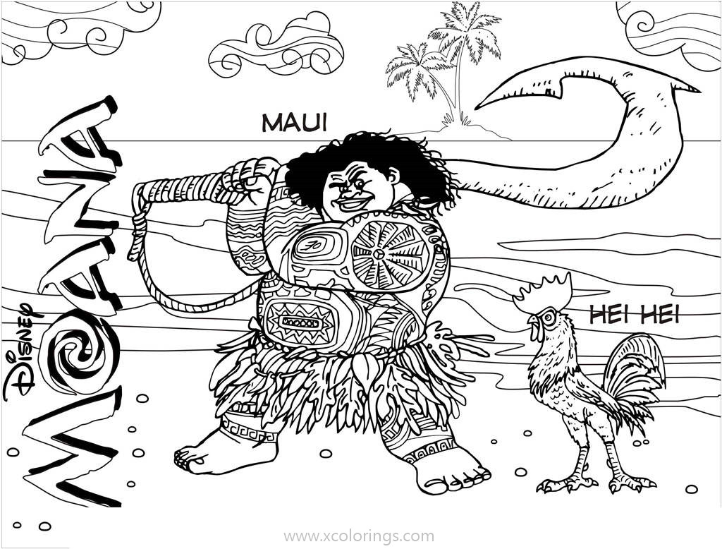 Free Moana Coloring Pages Maui and Hei Hei printable
