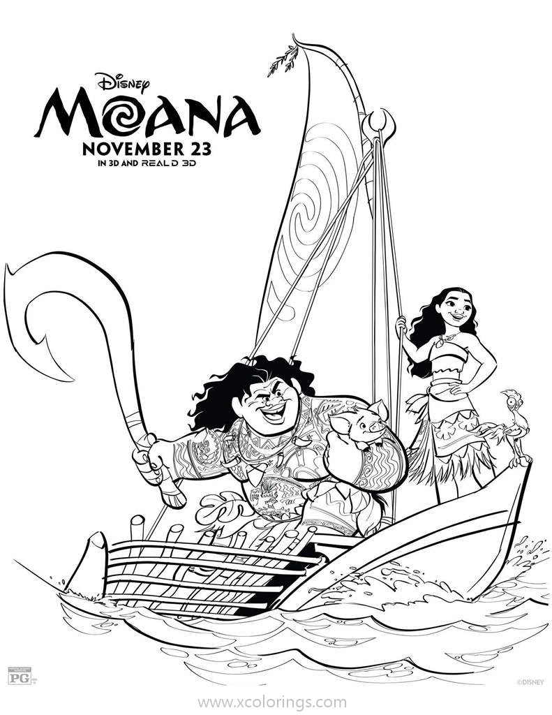 Free Moana Coloring Pages On A Ship printable