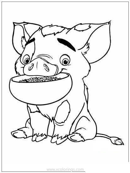 Free Moana Coloring Pages Pua Pig is Having Food printable