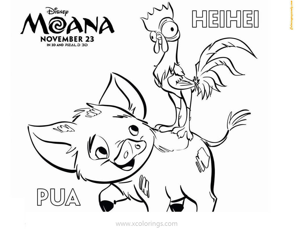 Free Moana Coloring Pages Pua and HeiHei printable