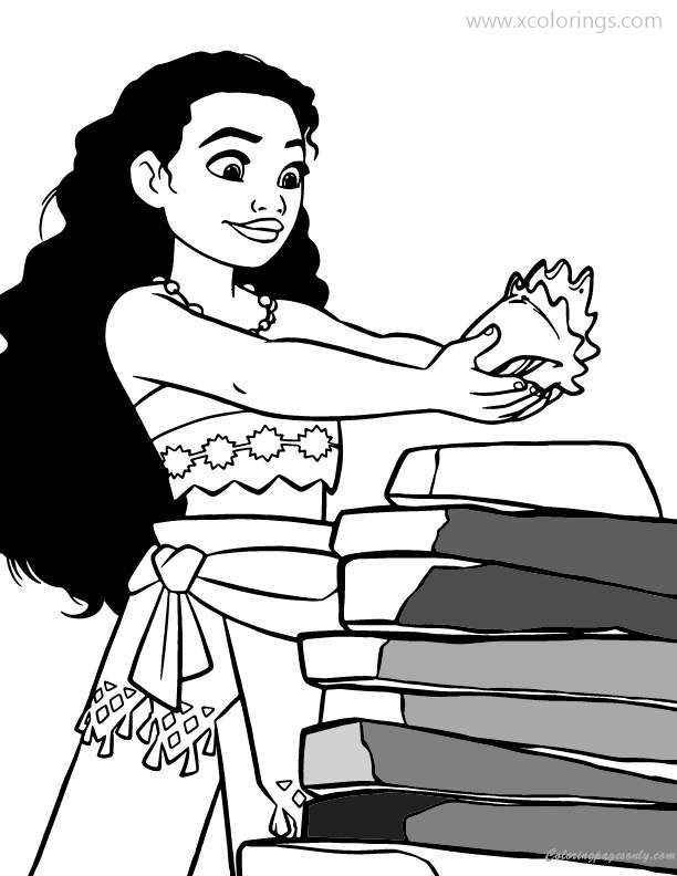 Moana Coloring Pages Put Seashell On the Stones XColorings