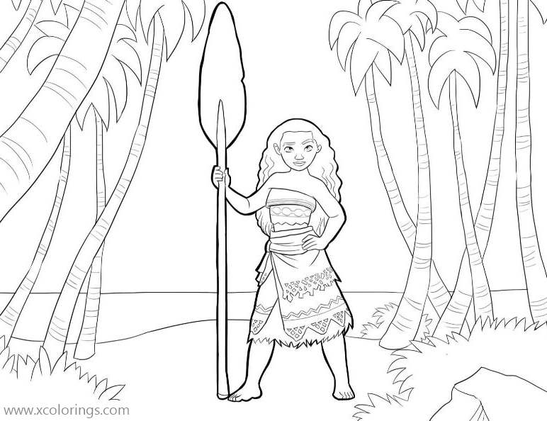 Free Moana Coloring Pages with Coconut Trees printable