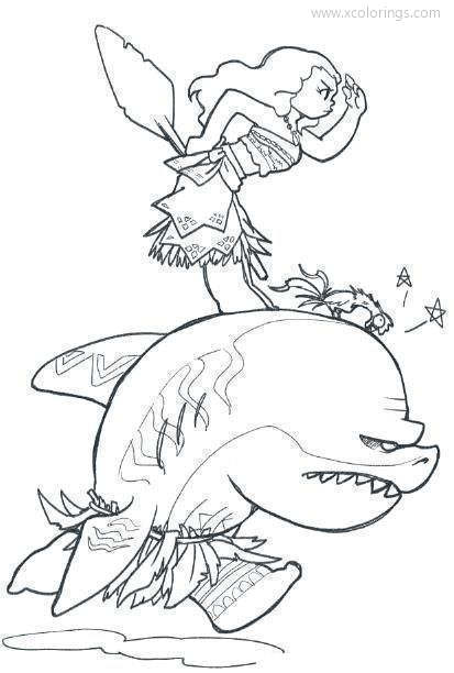 Moana On A Shark Coloring Pages XColorings