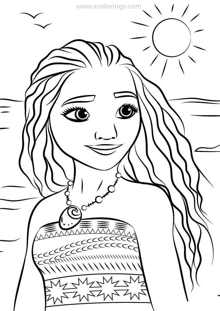 Free Moana Portrait with Sun Coloring Pages printable