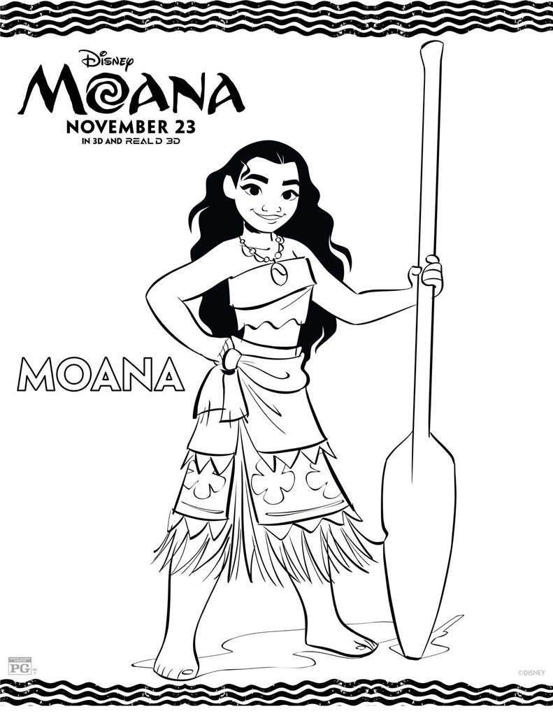 Free Moana With A Paddle In her Hand Coloring Pages printable