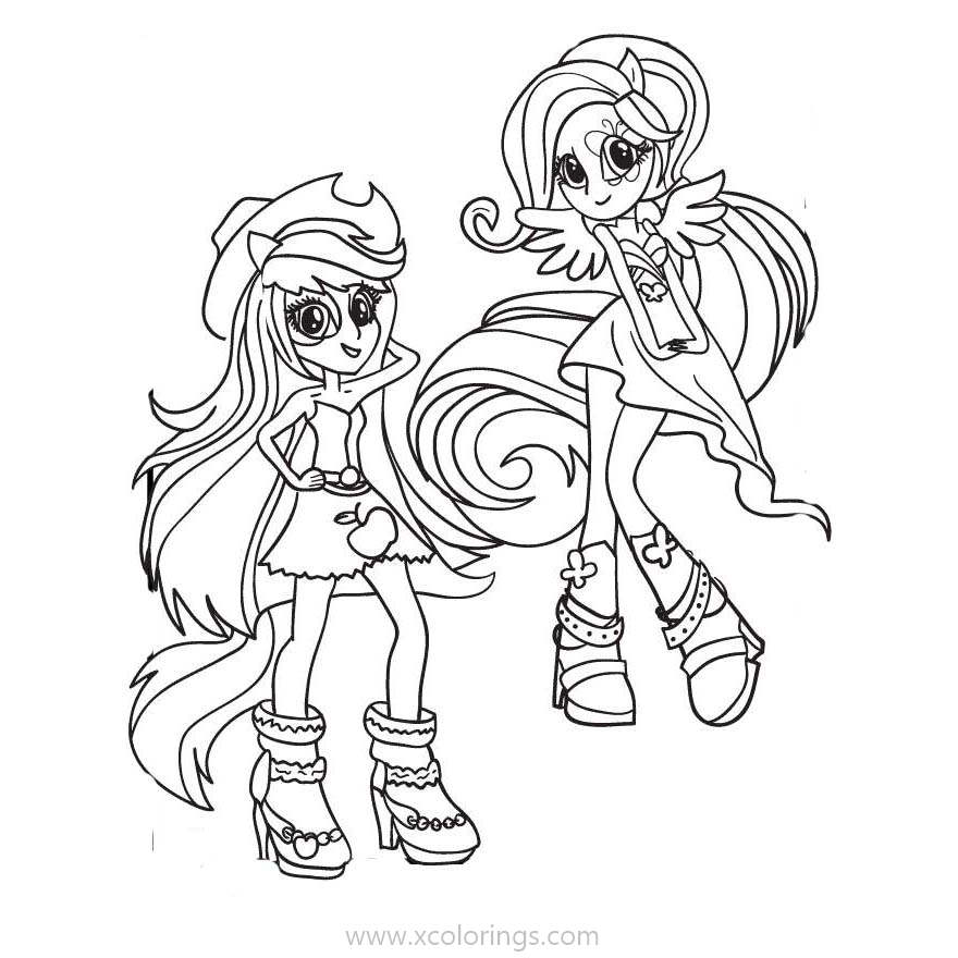 Free My Little Pony Applejack and Fluttershy from Equestria Girl Coloring Pages printable