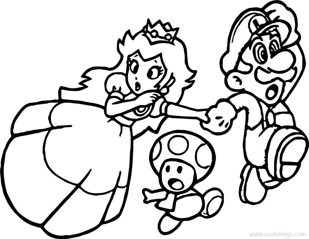 Paper Mario Coloring Pages Princess Peach with Toad - XColorings.com