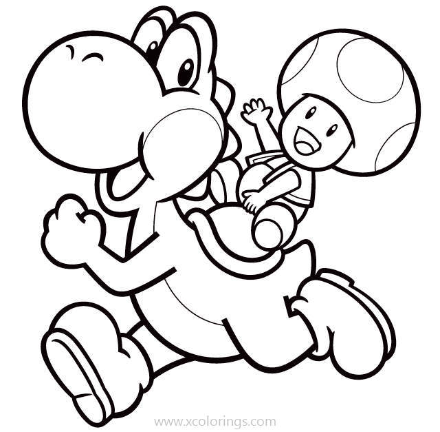 Free Paper Mario Coloring Pages Yoshi and Toad printable