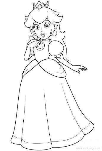 Free Paper Mario Princess Peach with Crown Coloring Pages printable