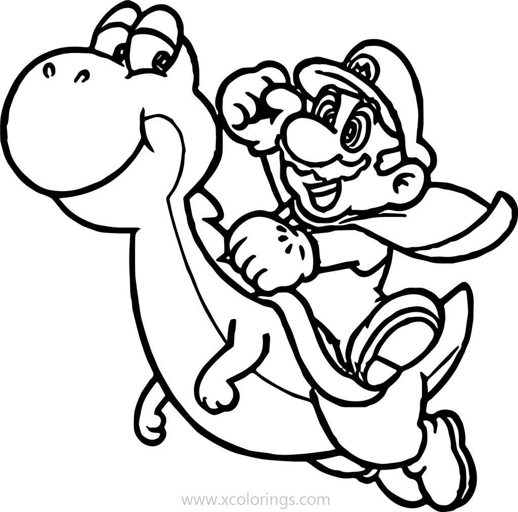 Paper Mario Riding Yoshi Coloring Pages - XColorings.com