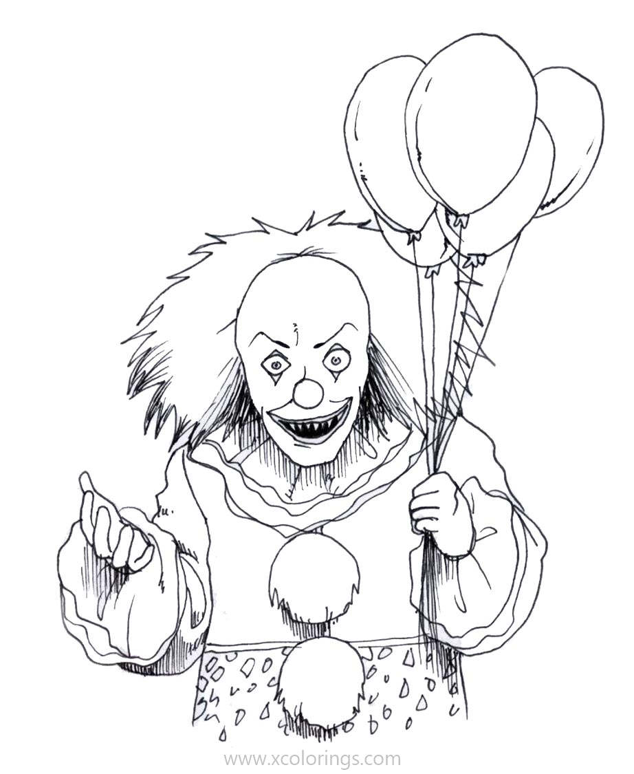 Free Pennywise with Balloons Coloring Pages printable