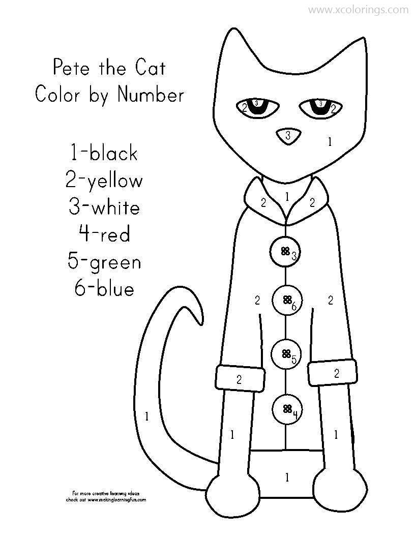Free Pete The Cat Buttons Coloring Pages Color by Number printable