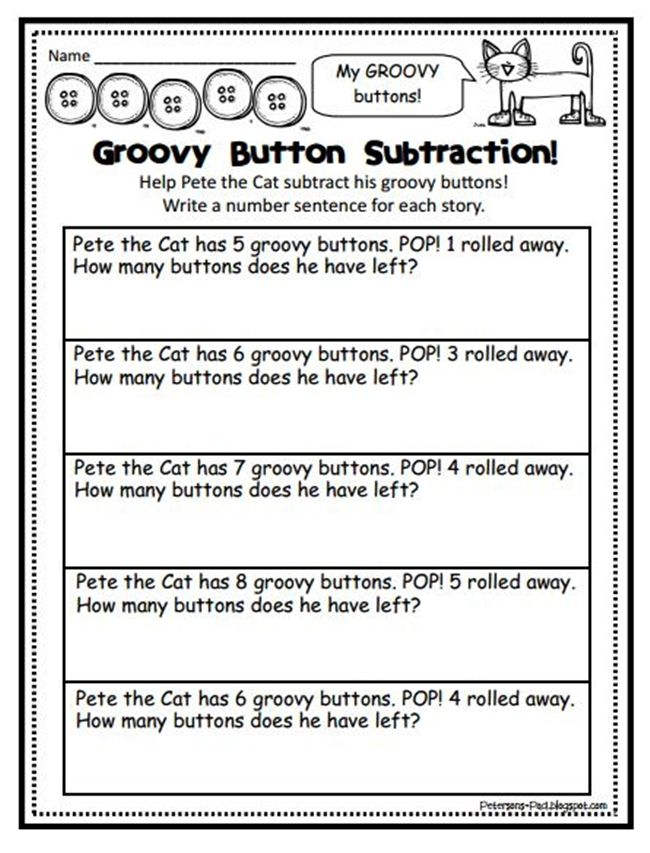 Free Pete The Cat Coloring Pages Groovy Button Subtraction printable