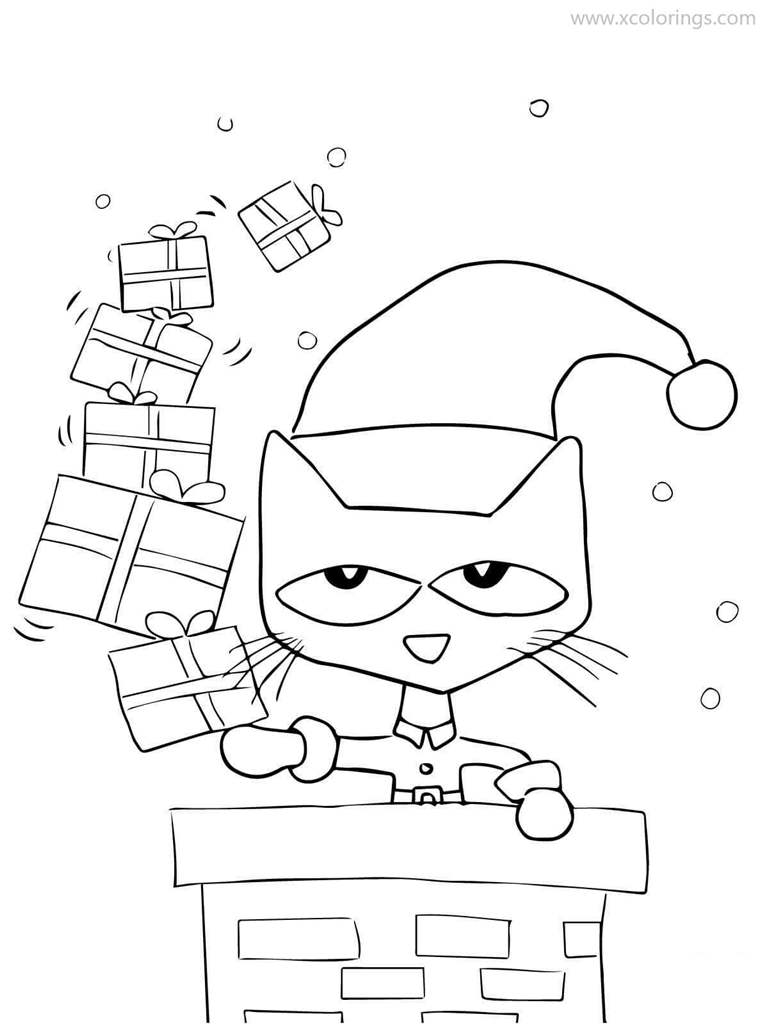 Free Pete The Cat Coloring Pages Happy Christmas printable