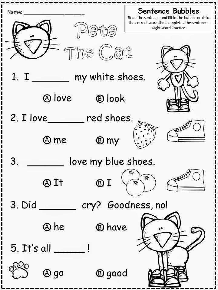 Free Pete The Cat Coloring Pages Sentence Worksheet printable