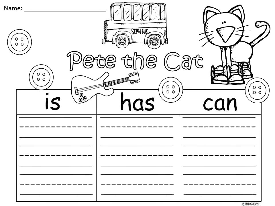 Free Pete The Cat Coloring Pages Sight Words Is Has Can printable