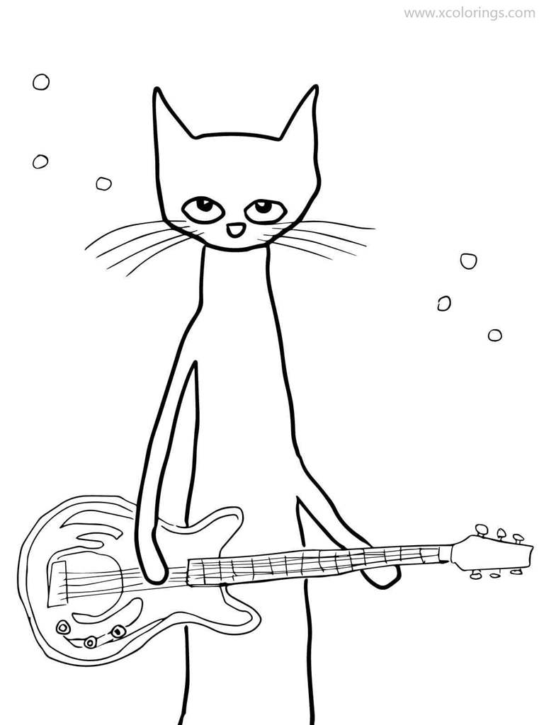 Free Pete The Cat Coloring Pages with Guitar printable