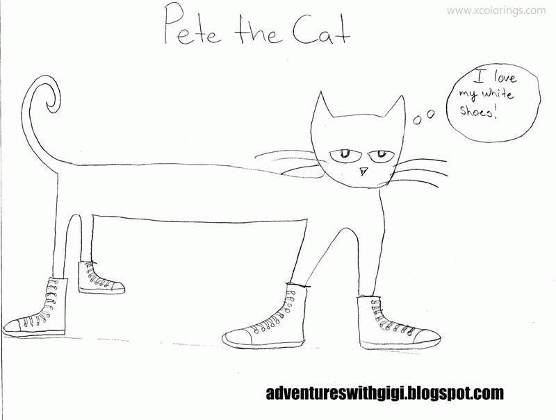 Free Pete The Cat Coloring Pages with White Shoes printable